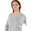 Women's V-Neck Pullover Cotton Fine Gauge Sweater - Silver